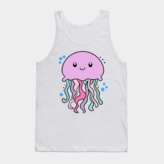 Happy smiling baby jellyfish with bubbles. Kawaii cartoon Tank Top by SPJE Illustration Photography